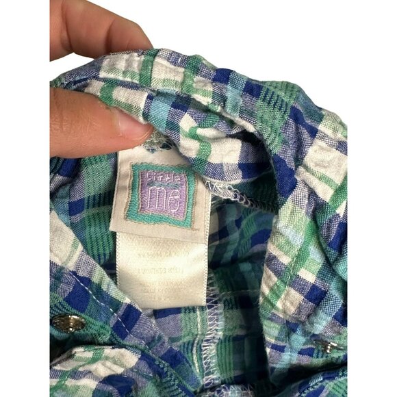 VTG Little-Me Plaid Bubble Romper & Bib Pocket | Embroidered Truck Blue Green - Picture 5 of 8